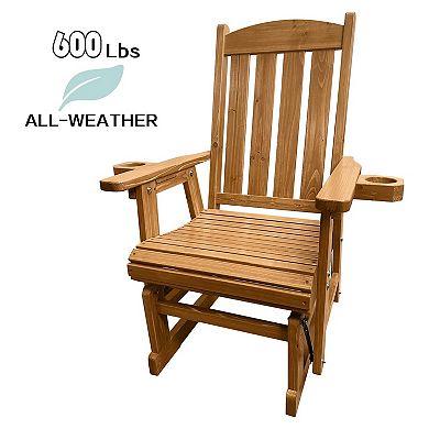 Wooden Patio Glider For One Person, With High Back And Deep Contoured Seat, Solid Fir Wood
