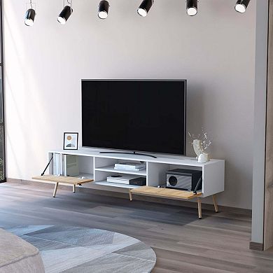 Kimball Tv Rack, Spacious Storage With 2 Hinged Drawers And Open Shelves