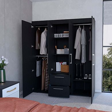 Boyden Wardrobe, All-in-one 2-door Armoire With Central Storage