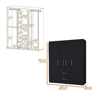 Boyden Wardrobe, All-in-one 2-door Armoire With Central Storage