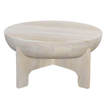 Tomas 32 Inch Coffee Table, Mango Wood Drum Top, Classic Washed White