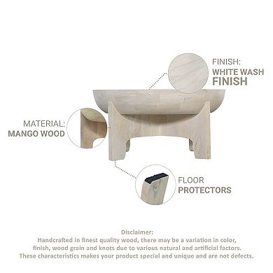 Tomas 32 Inch Coffee Table, Mango Wood Drum Top, Classic Washed White