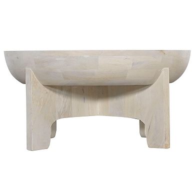 Tomas 32 Inch Coffee Table, Mango Wood Drum Top, Classic Washed White