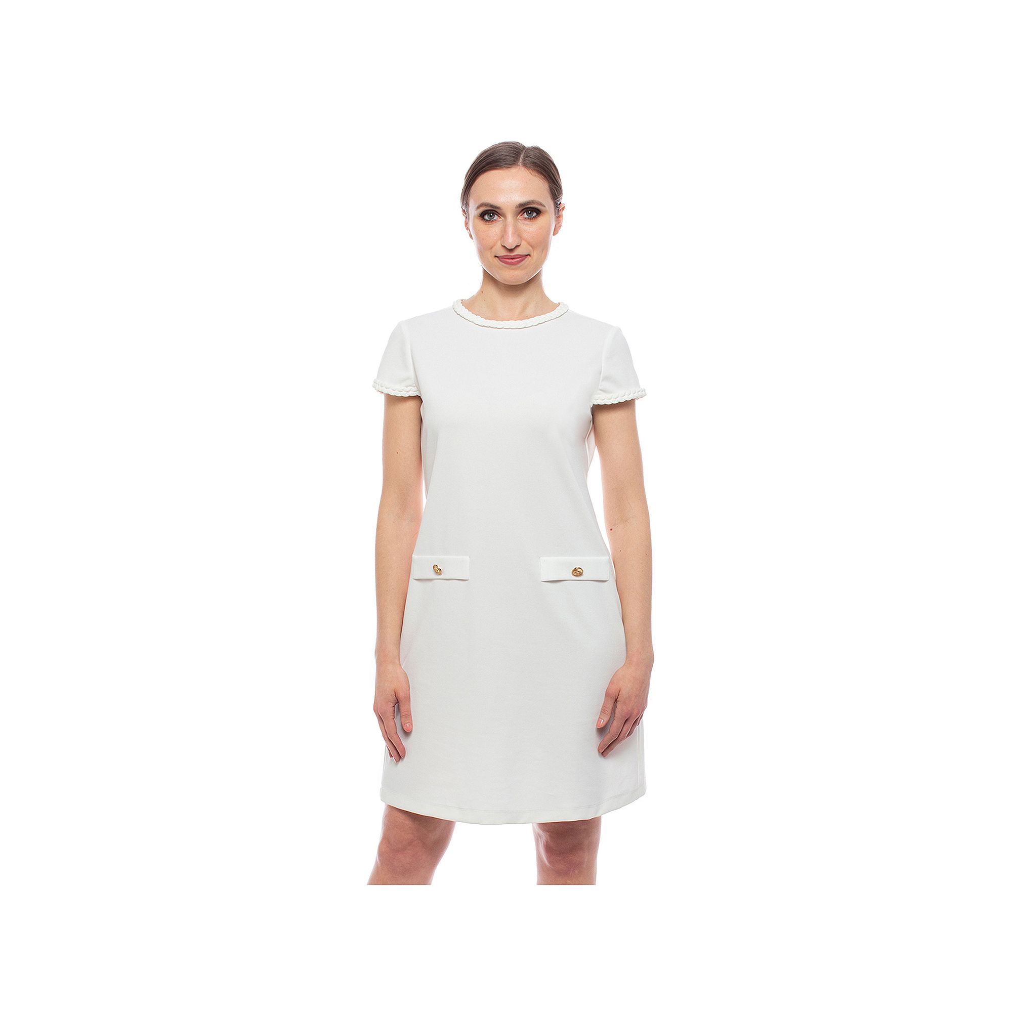 Womens Isaac Mizrahi Short Sleeve Gray Trim 2-Pocket Dress, Size: Medium, 