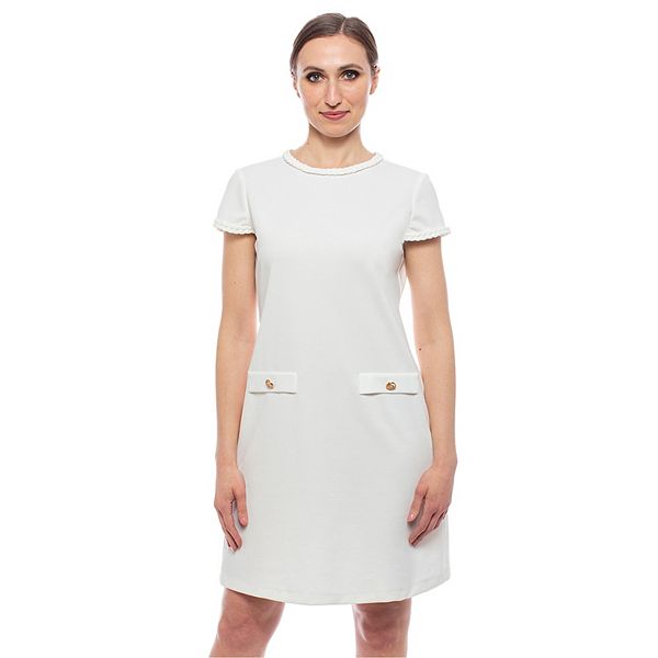 ミスチロル Women's Isaac Mizrahi Short Sleeve Gray Trim 2-Pocket Dress