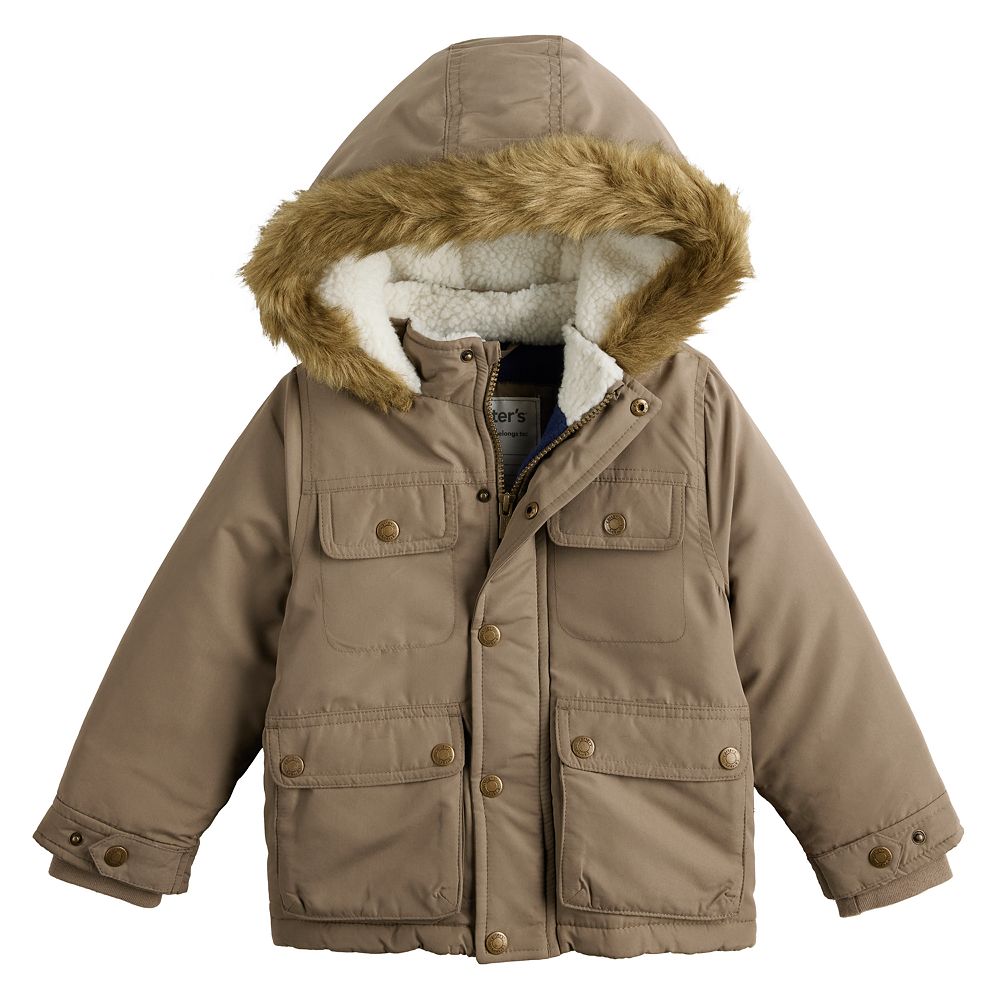 Baby Toddler Boy Carter s Faux Fur Trim Hooded Parka Toddler Boy s Size 18 Months Brown