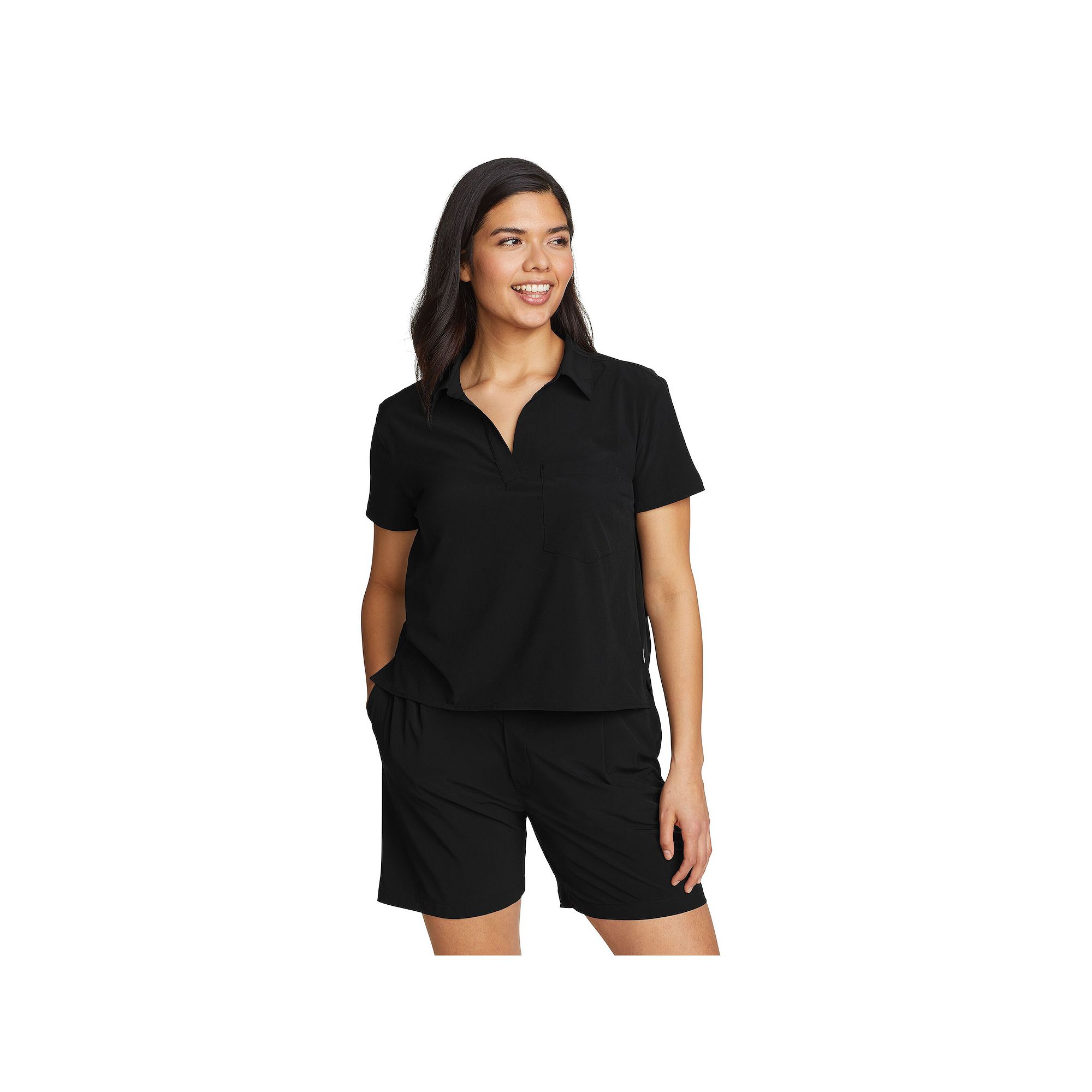 Womens Eddie Bauer Departure Collared Tee, Size: Large, Black