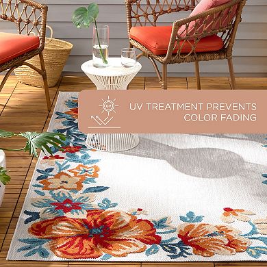 Town and Country Everyday Hibiscus Bloom Border Modern Floral Indoor Outdoor Area Rug