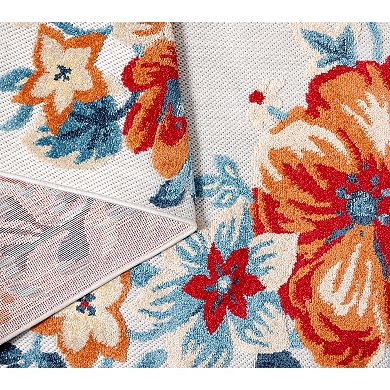 Town and Country Everyday Hibiscus Bloom Border Modern Floral Indoor Outdoor Area Rug