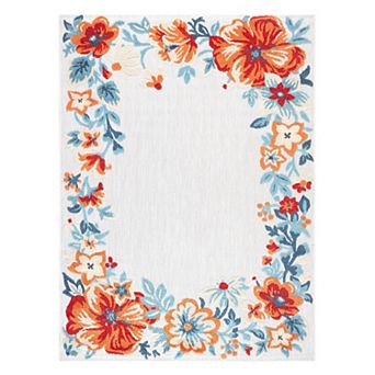 Town & Country Everyday Hibiscus Bloom Border Modern Floral Indoor Outdoor Area Rug
