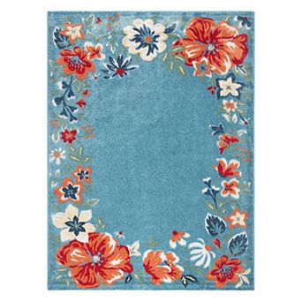 Town & Country Everyday Hibiscus Bloom Border Modern Floral Indoor Outdoor Area Rug
