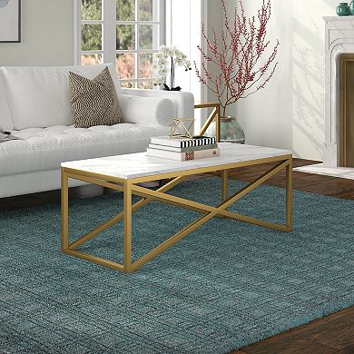Finley & Sloane Calix Rectangular Coffee Table with Faux Marble Top