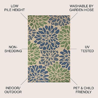 Zinnia Modern Floral Textured Weave Indoor/Outdoor Area Rug