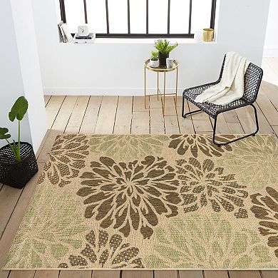 Zinnia Modern Floral Textured Weave Indoor/Outdoor Area Rug