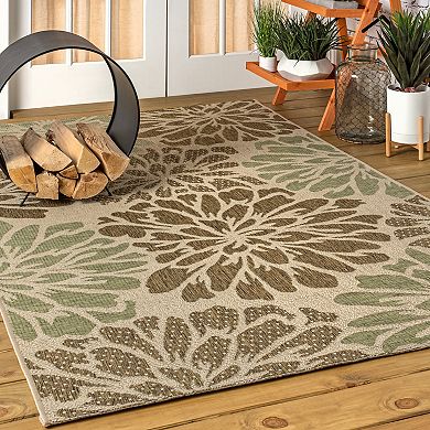 Zinnia Modern Floral Textured Weave Indoor/Outdoor Area Rug