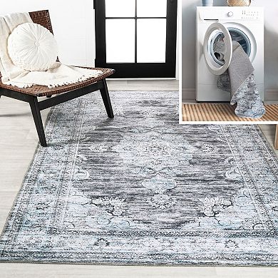 Edith Distressed Medallion Low-pile Machine-washable Runner Rug
