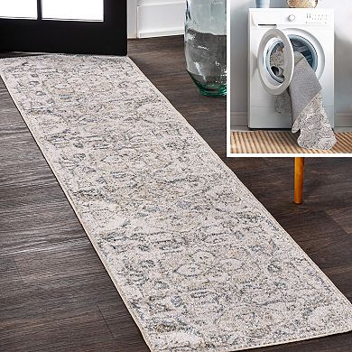 Edith Distressed Medallion Low-pile Machine-washable Runner Rug