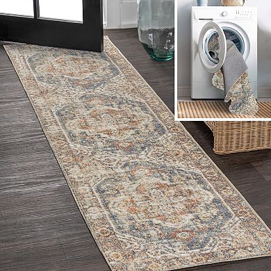 Edith Distressed Medallion Low-pile Machine-washable Runner Rug