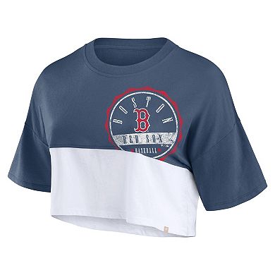 Women's Fanatics Branded Navy/White Boston Red Sox Color Split Boxy Cropped T-Shirt