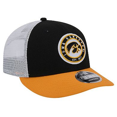Men's New Era Black Iowa Hawkeyes Throwback Circle Patch 9FIFTY Trucker Snapback Hat