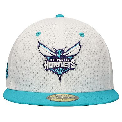 Men's New Era White/Teal Charlotte Hornets Throwback 2Tone 59FIFTY Fitted Hat