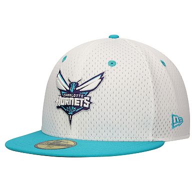Men's New Era White/Teal Charlotte Hornets Throwback 2Tone 59FIFTY Fitted Hat