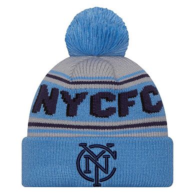 Men's New Era Light Blue New York City FC Evergreen Cuffed Knit Hat with Pom