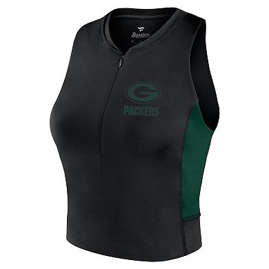 Women's Fanatics Signature Black Green Bay Packers Studio Fitted Gym Tank Top