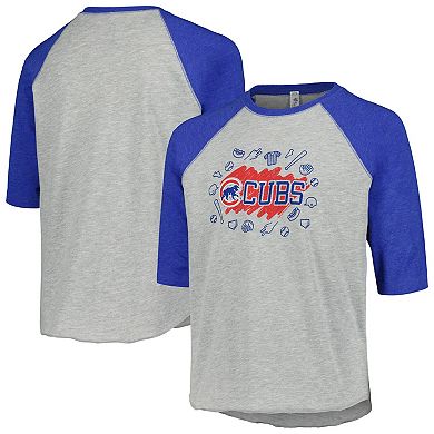 Youth Soft as a Grape Heather Gray Chicago Cubs Raglan 3/4 Sleeve T-Shirt