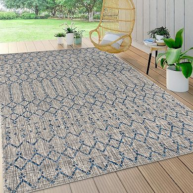 Ourika Moroccan Geometric Textured Weave Light Indoor/Outdoor Area Rug