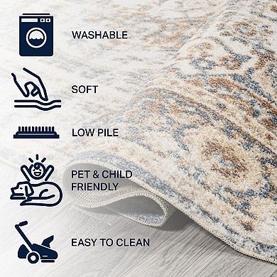 Keesha Bold Distressed Medallion Low-pile Machine-washable Runner Rug