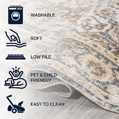 Keesha Bold Distressed Medallion Low-pile Machine-washable Area Rug