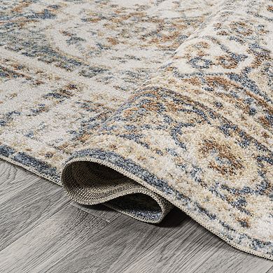 Keesha Bold Distressed Medallion Low-pile Machine-washable Runner Rug
