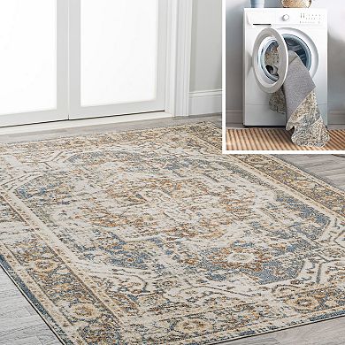 Keesha Bold Distressed Medallion Low-pile Machine-washable Runner Rug