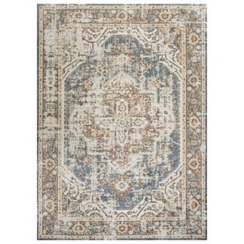 Keesha Bold Distressed Medallion Low-pile Machine-washable Runner Rug