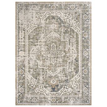 Keesha Bold Distressed Medallion Low-pile Machine-washable Runner Rug
