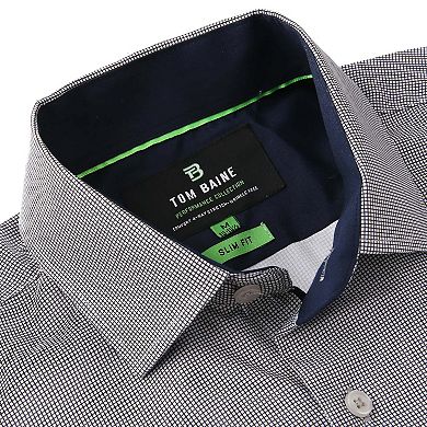 Tom Baine Slim Fit Performance Long Sleeve Mini Plaid Button Down