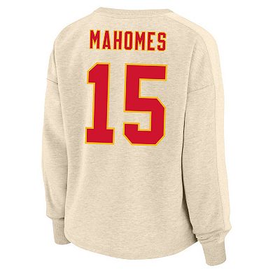 Women's Fanatics Branded Patrick Mahomes Oatmeal Kansas City Chiefs Plus Size Name & Number Crew Pullover Sweatshirt