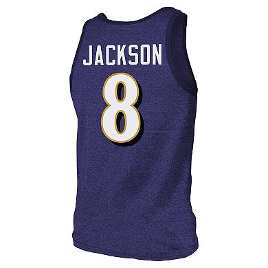 Men's Majestic Threads Lamar Jackson Purple Baltimore Ravens Tri-Blend Player Name & Number Tank Top