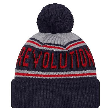 Men's New Era Navy New England Revolution Evergreen Cuffed Knit Hat with Pom