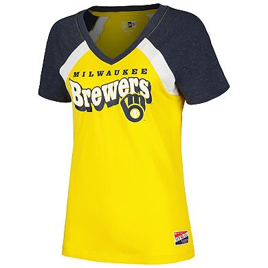 Women's New Era Gold Milwaukee Brewers Heathered Raglan V-Neck T-Shirt