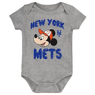 Newborn & Infant Mickey Mouse New York Mets Three-Pack Winning Team Bodysuit Set