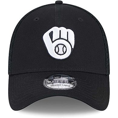 Men's New Era Milwaukee Brewers Evergreen Black & White Neo 39THIRTY Flex Hat