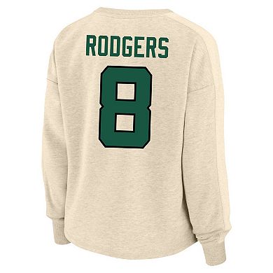 Women's Fanatics Branded Aaron Rodgers Oatmeal New York Jets Plus Size Name & Number Crew Pullover Sweatshirt