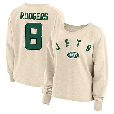 Women's Fanatics Branded Aaron Rodgers Oatmeal New York Jets Plus Size Name & Number Crew Pullover Sweatshirt