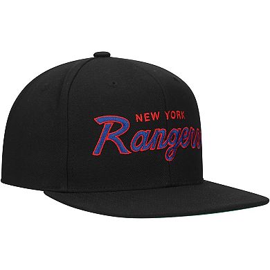 Men's Mitchell & Ness Black New York Rangers Core Team Script 2.0 Snapback Hat