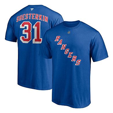 Men's Fanatics Branded Igor Shesterkin Blue New York Rangers Authentic Stack Name & Number T-Shirt