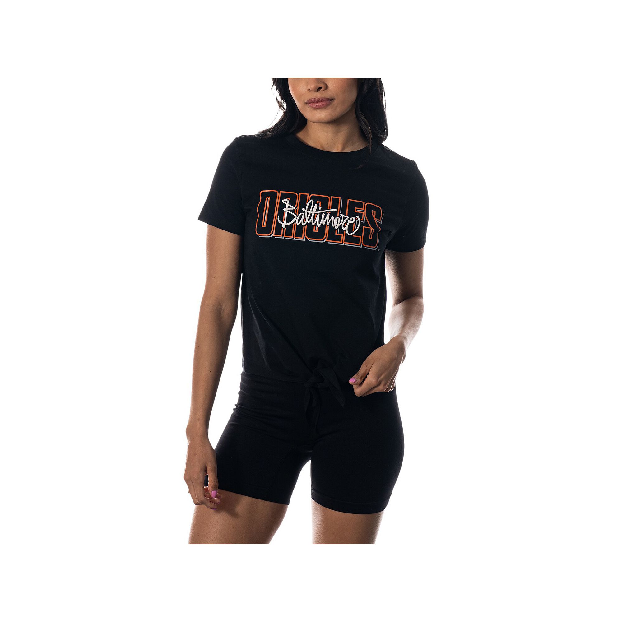Womens The Wild Collective Black Baltimore Orioles Twist Front T-Shirt, Si