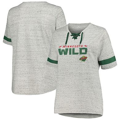 Women's Fanatics Branded Heather Gray Minnesota Wild Plus Size Lace-Up  T-Shirt