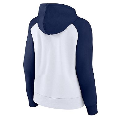 Women's Fanatics White/Navy Sporting Kansas City Instep Raglan Pullover Hoodie